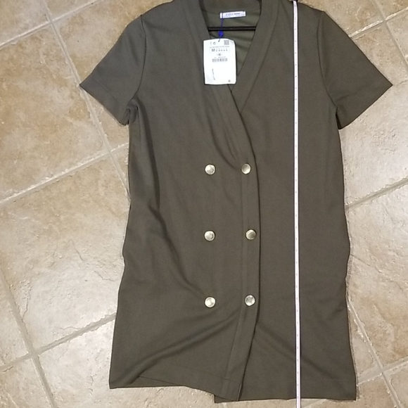 NWT Zara olive green double breasted v neck dress - Picture 9 of 13